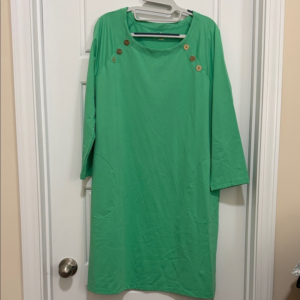 Lilly Pulitzer Green Long Sleeve Dress with Gold Buttons